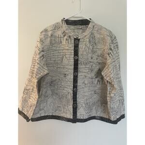 Chico's Linen Thailand Fish Longtail Boat Top Button Up Size 3 Large 90's